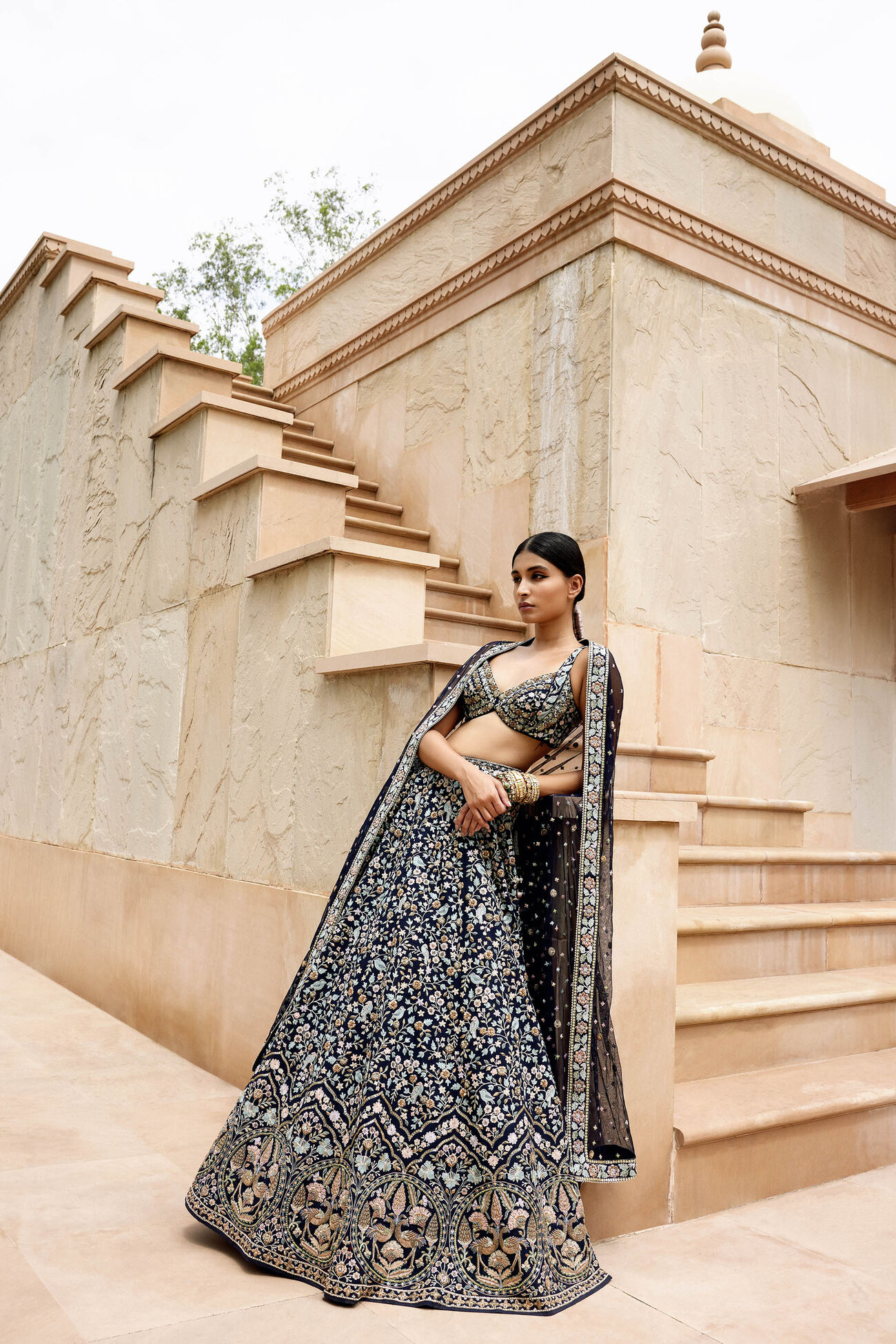 Silk Lehenga - Navy Blue