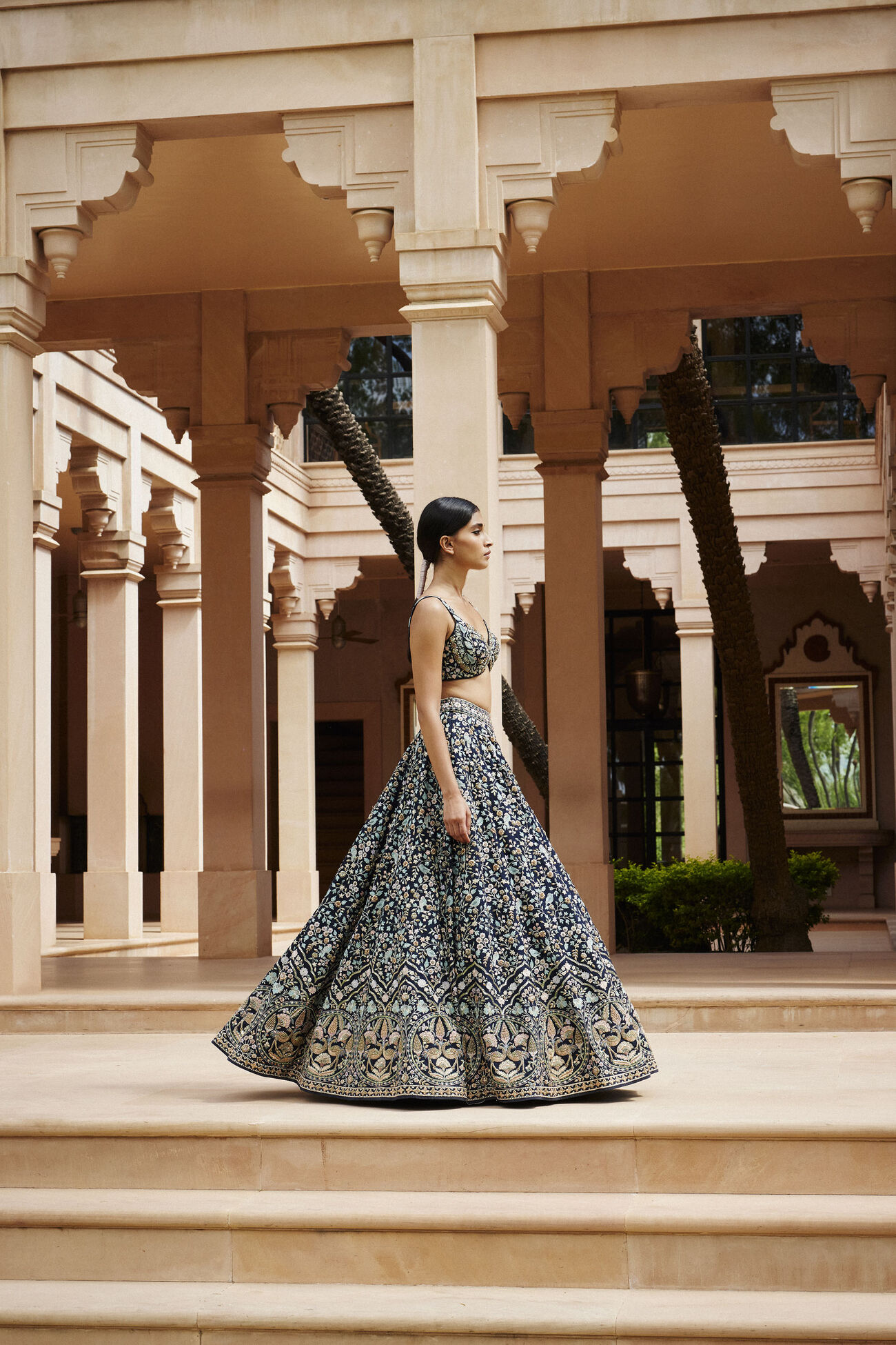 Qainaat Resham Silk Lehenga in Navy Blue - Image 3