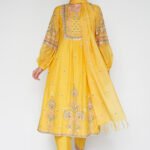 Zardozi Silk Suit Set - Yellow