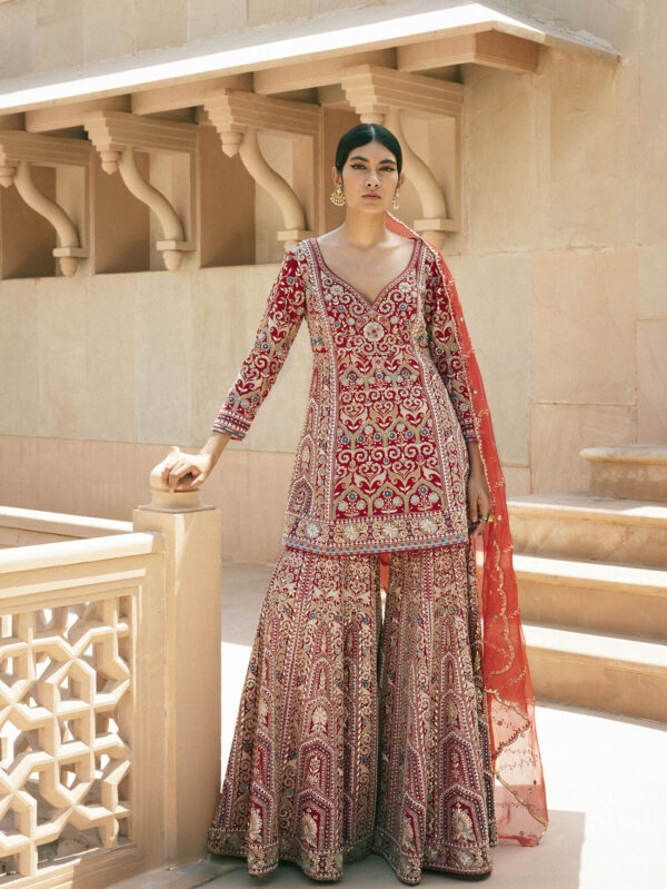 Resham Silk Gharara Set - Red