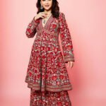 Zardozi Silk Kurta Set - Red