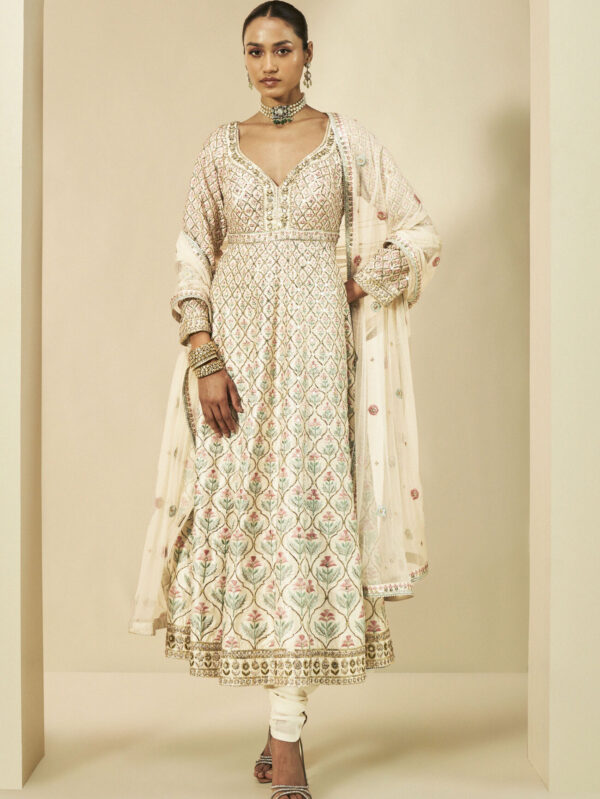 Embroidered Silk Anarkali - Cream