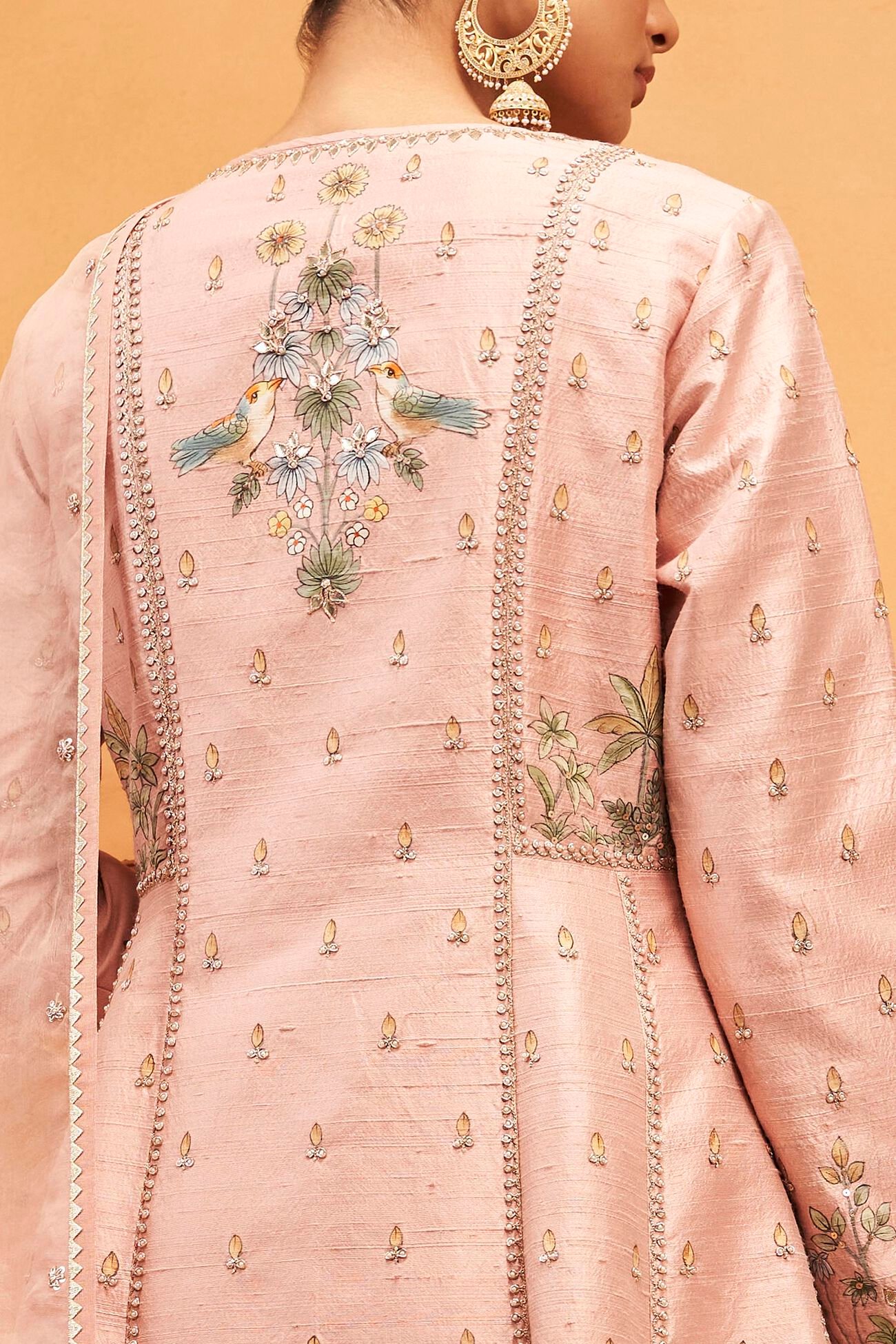 Gulbahar Pichhwai Silk Suit Set in Blush - Image 2