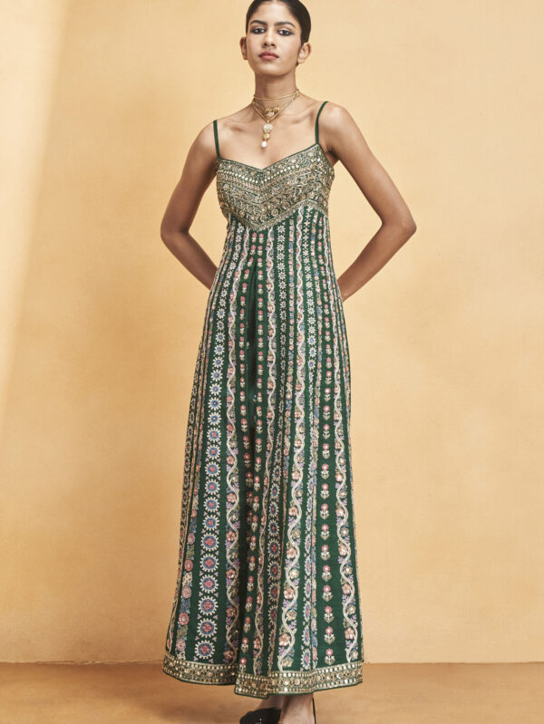 Hand-embroidered Silk Dress - Green