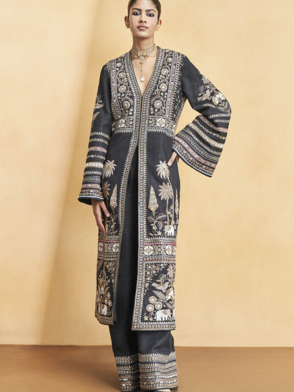Zardozi Silk Kurta Set - Black