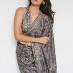 block Printed Silk Saree - Grey