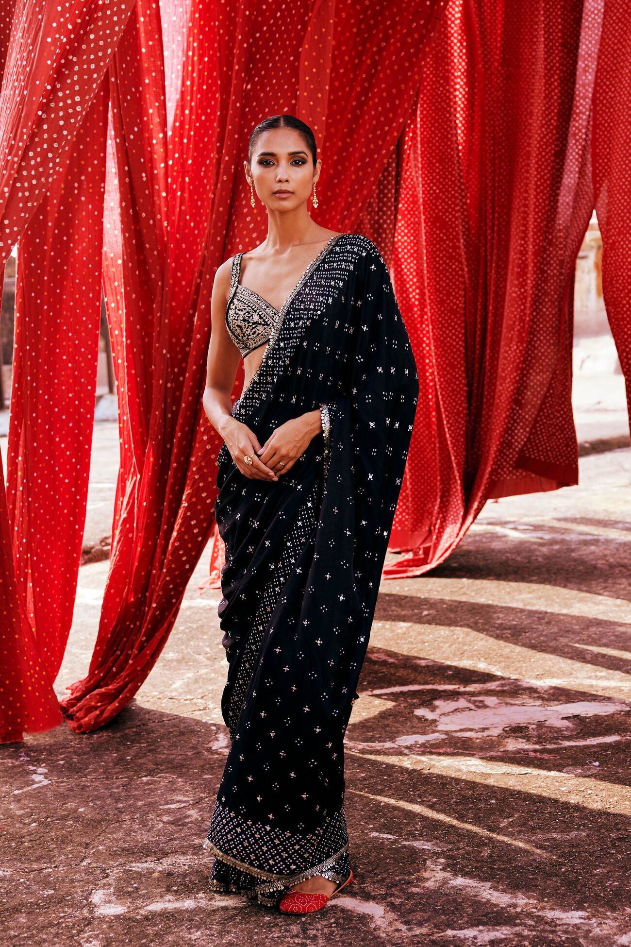 Bandhani Silk Saree - Black