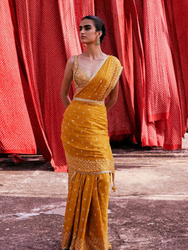 Bandhani Silk Saree - Mustard