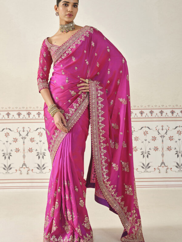 Embroidered Saree - Pink