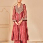 Zardozi Silk Jacket Set - Red