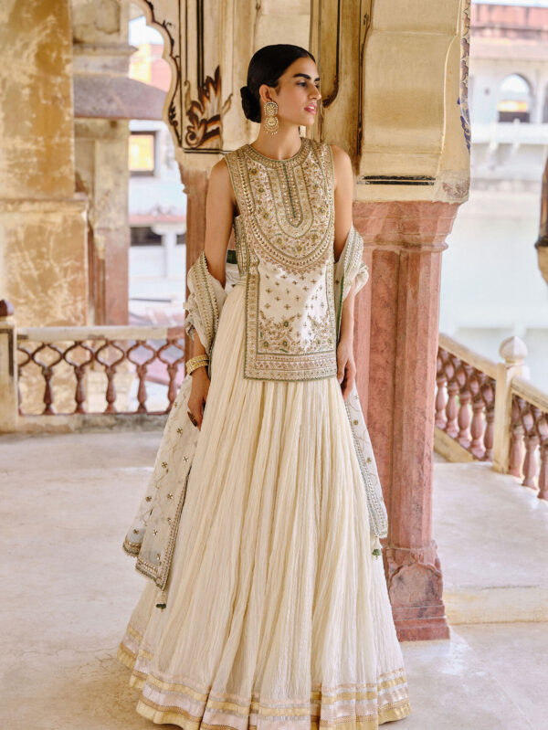Patti Mul Lehenga Set - Natural