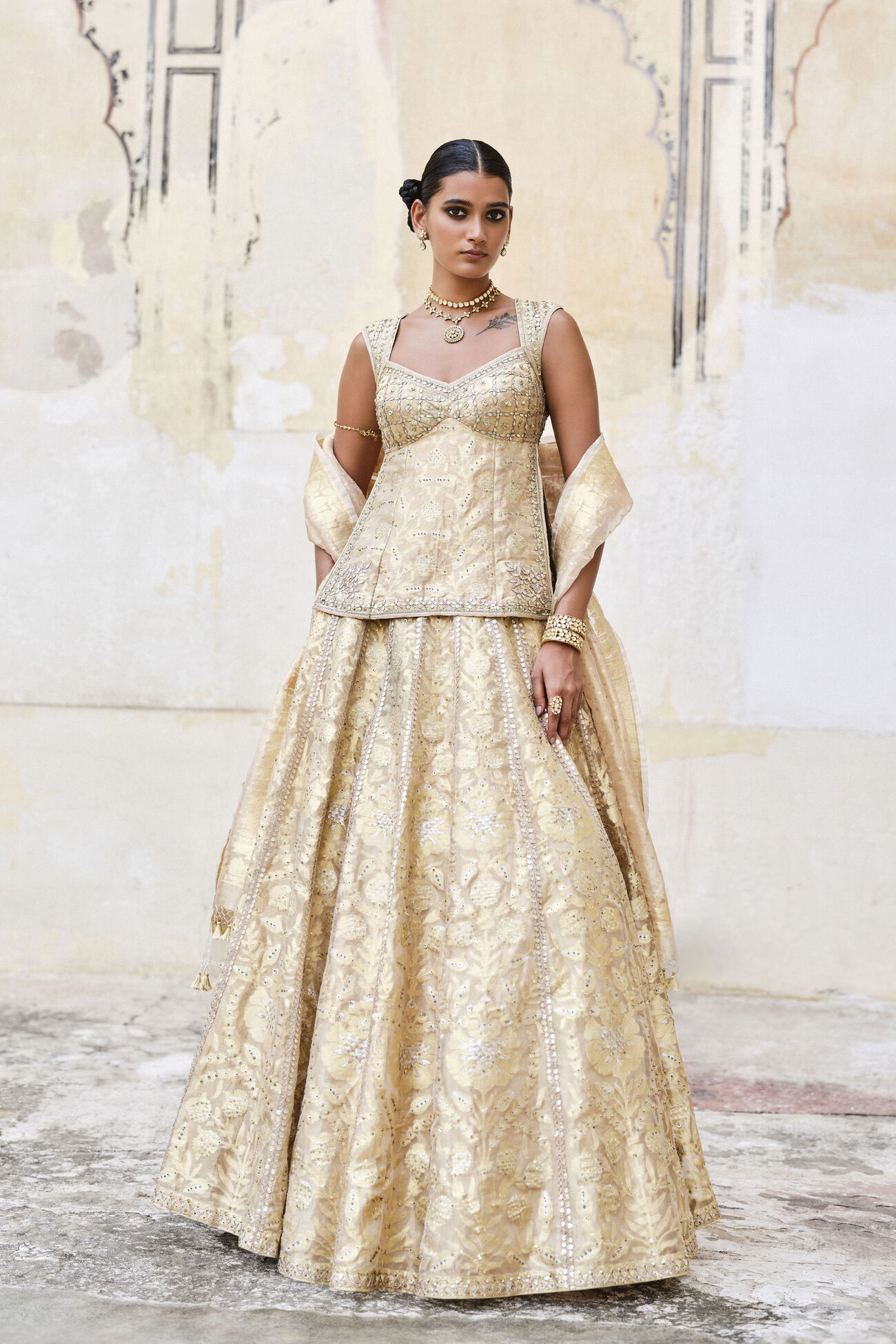 Benarasi Silk Lehenga Set - Gold