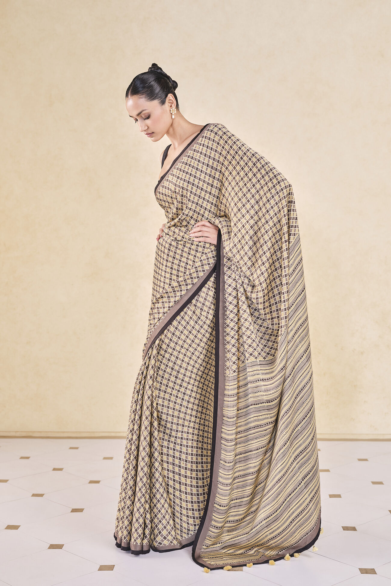 Briscoe Ajrakh Saree in Mustard - Image 2
