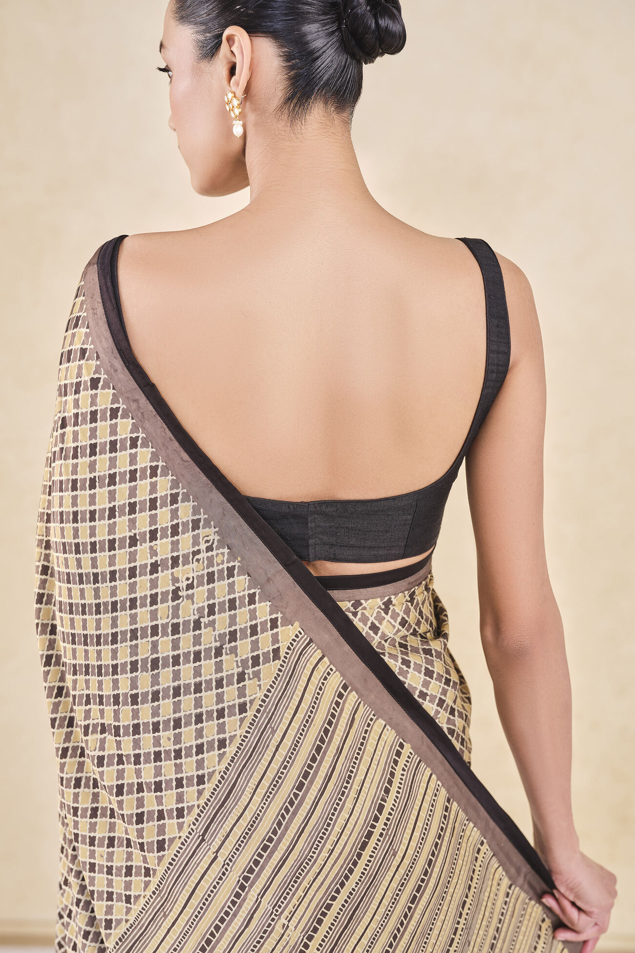 Briscoe Ajrakh Saree in Mustard - Image 3