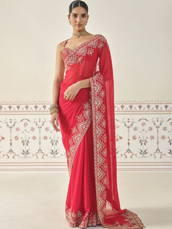 Georgette Saree - Red