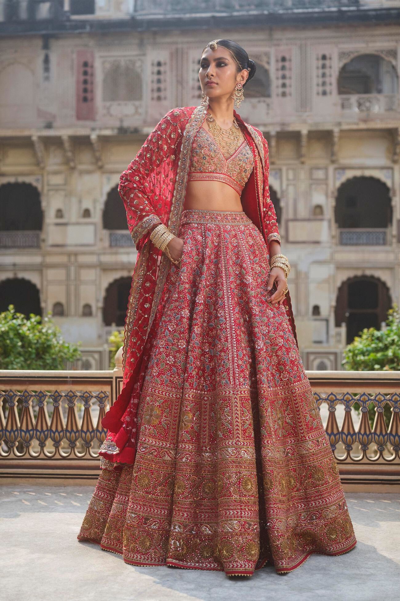 Silk Lehenga Set - Red