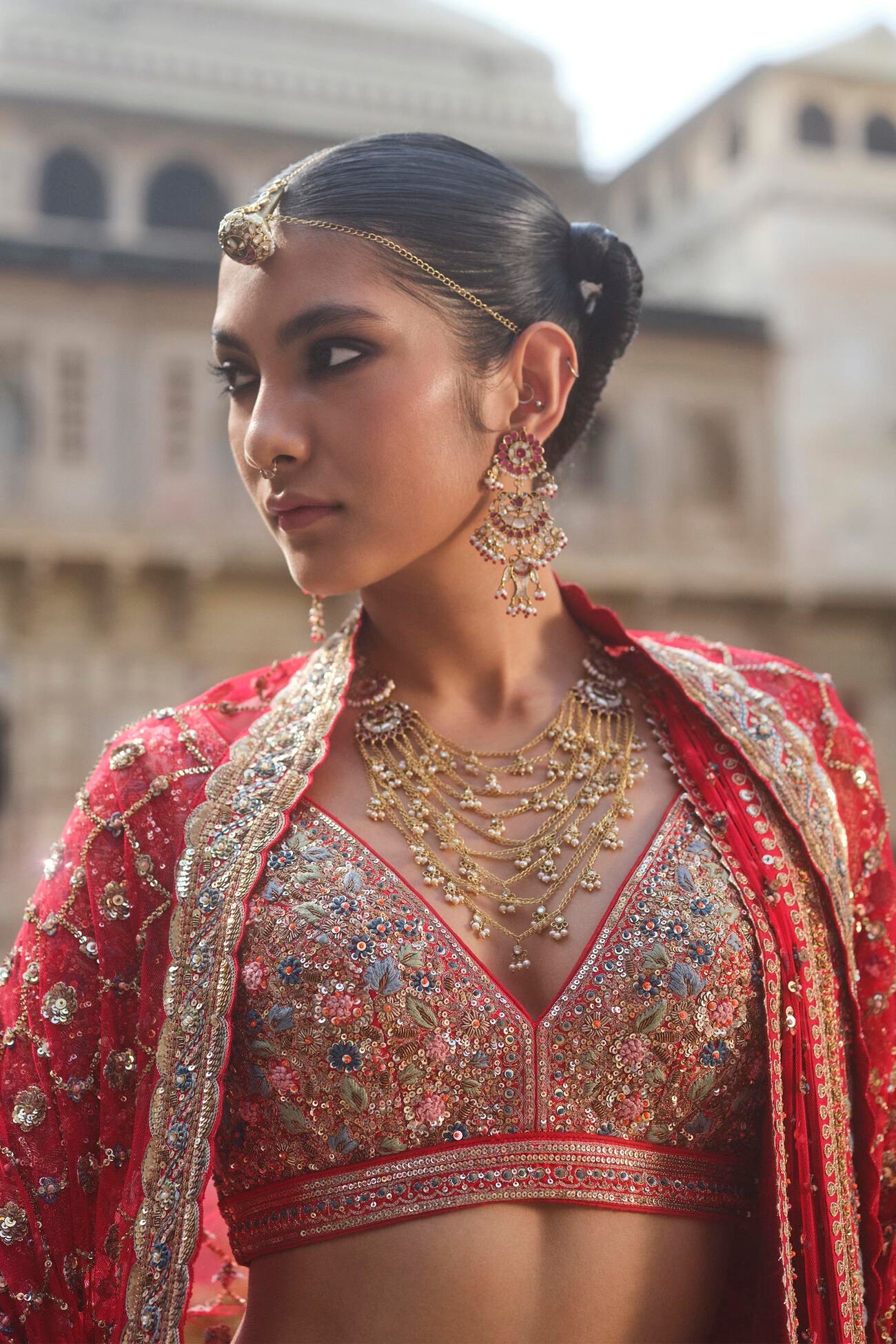 Adhyavi Zardozi Silk Lehenga Set in Red - Image 3