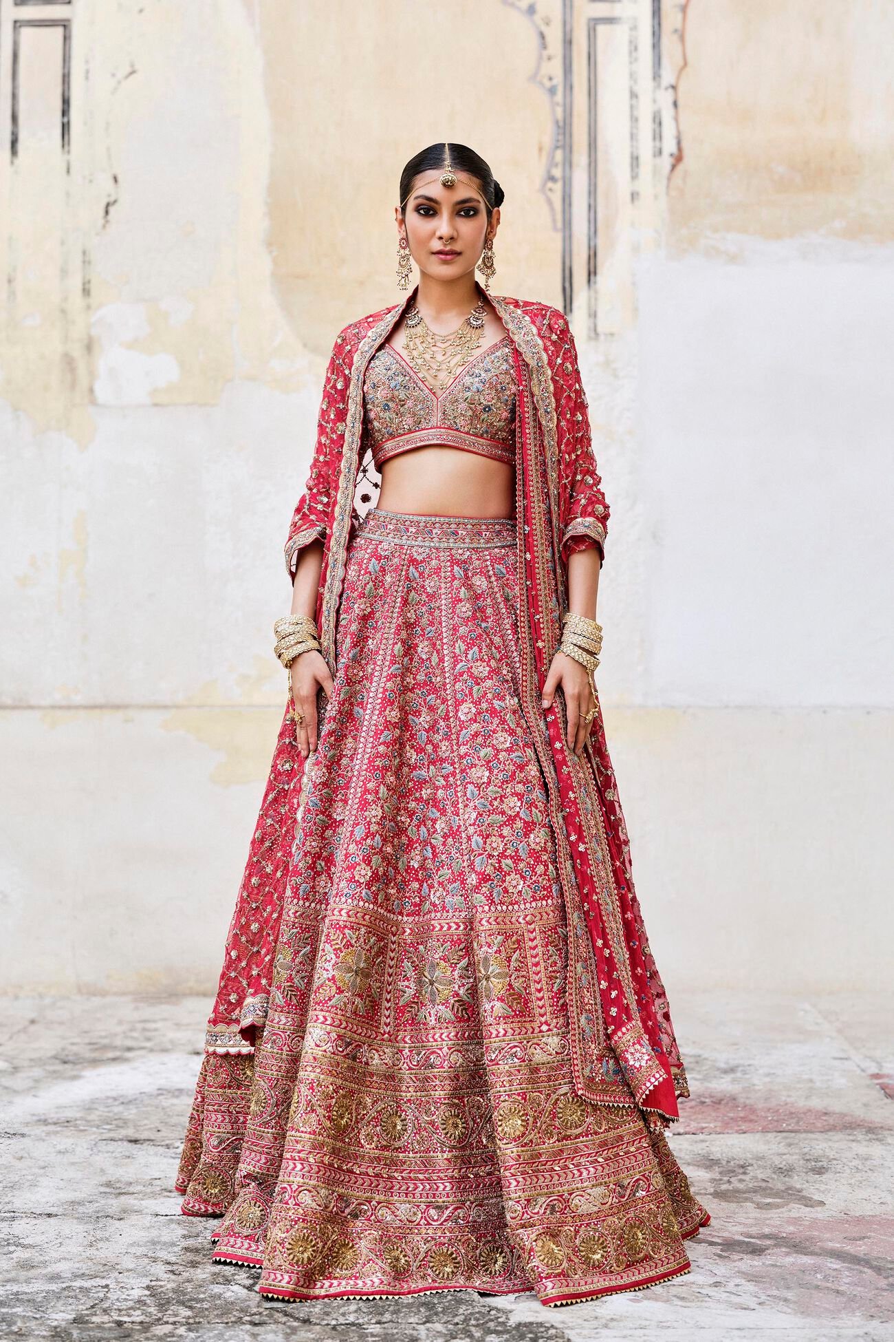 Adhyavi Zardozi Silk Lehenga Set in Red - Image 4