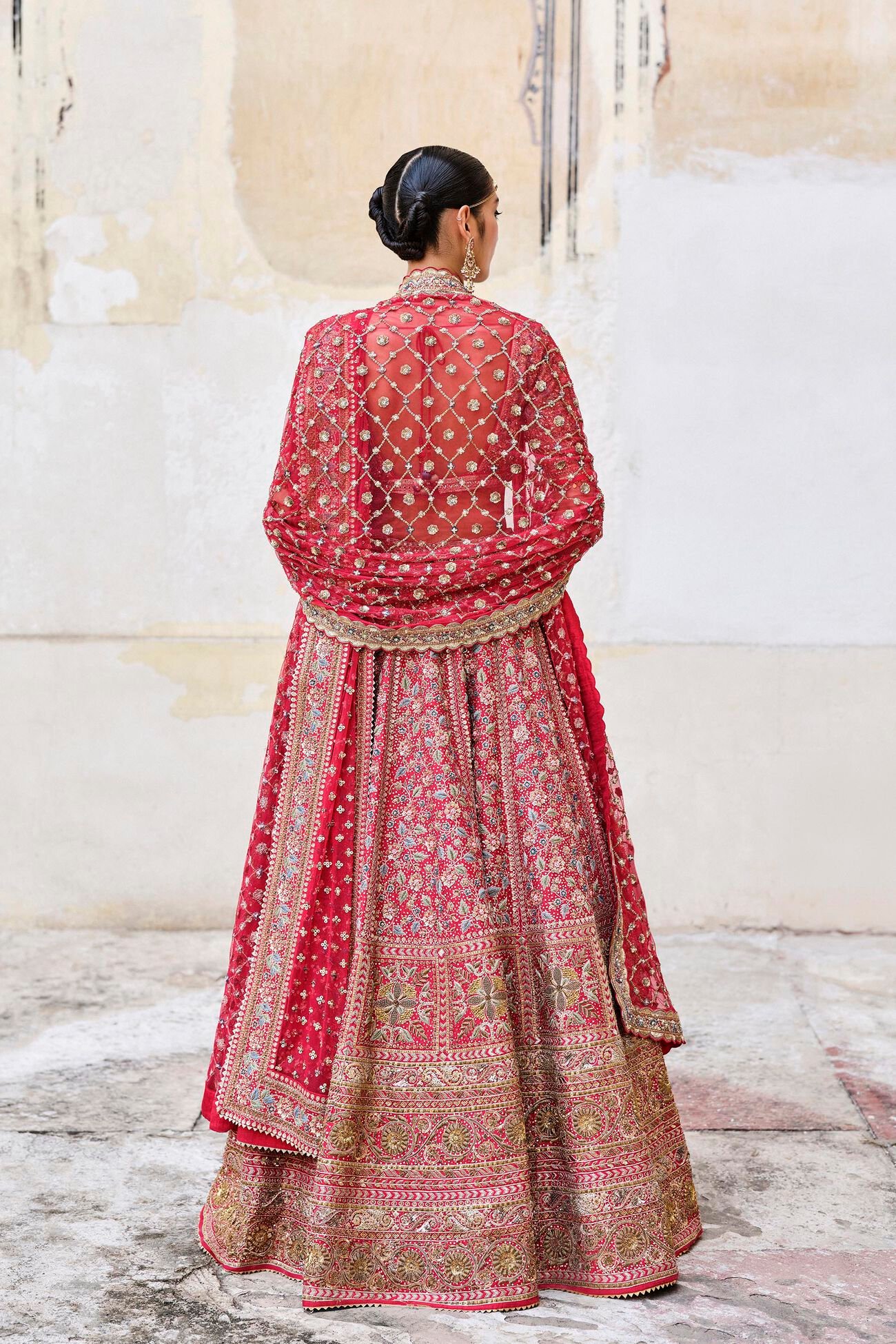 Adhyavi Zardozi Silk Lehenga Set in Red - Image 5