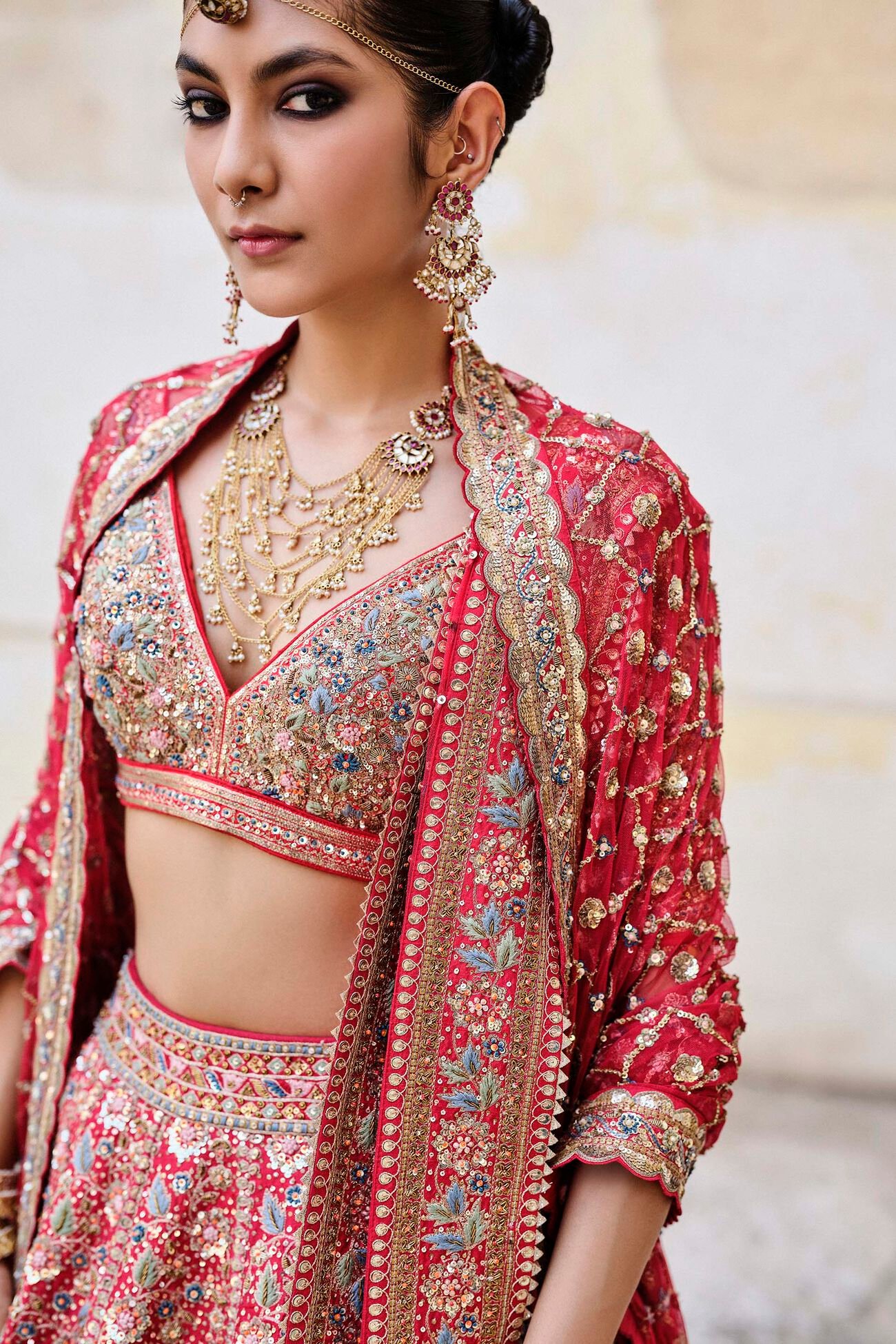 Adhyavi Zardozi Silk Lehenga Set in Red - Image 2