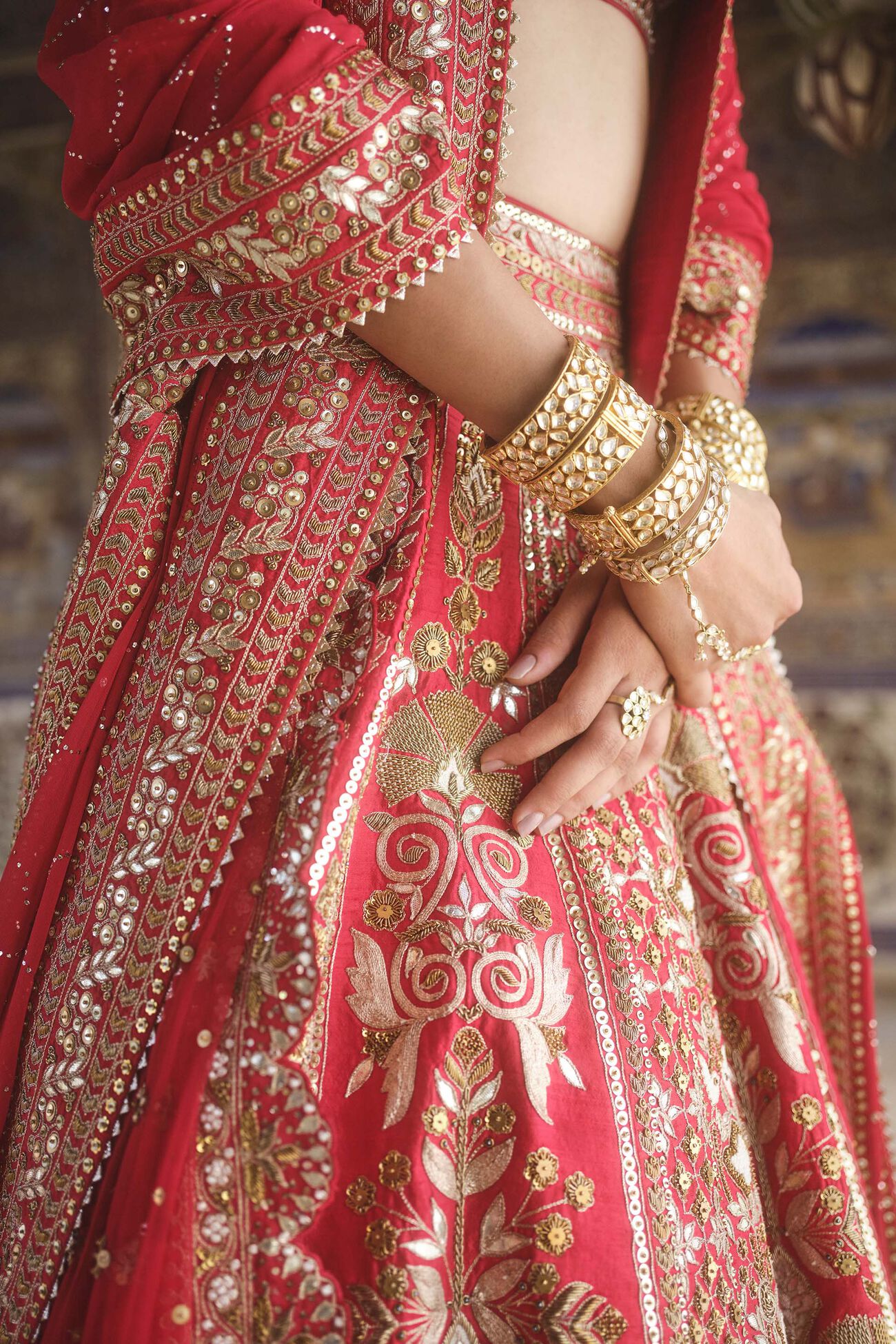 Mehreen Zardozi Silk Lehenga Set in Red - Image 2