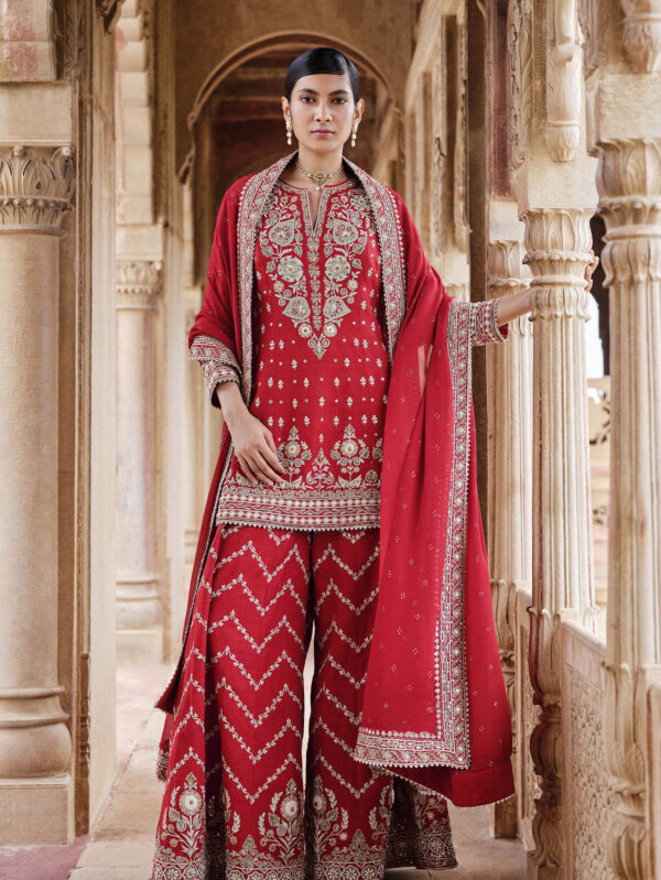 Cord Silk Suit Set - Red