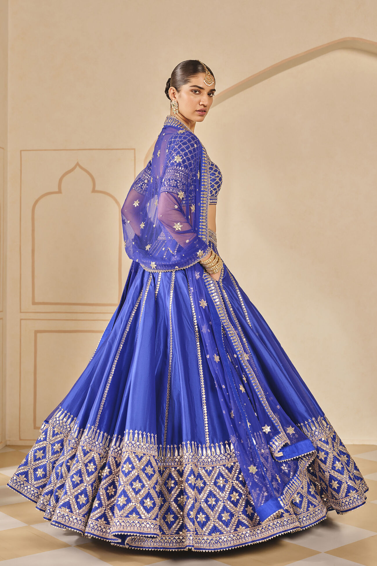 Ambar Gota Patti Silk Lehenga in Blue - Image 3