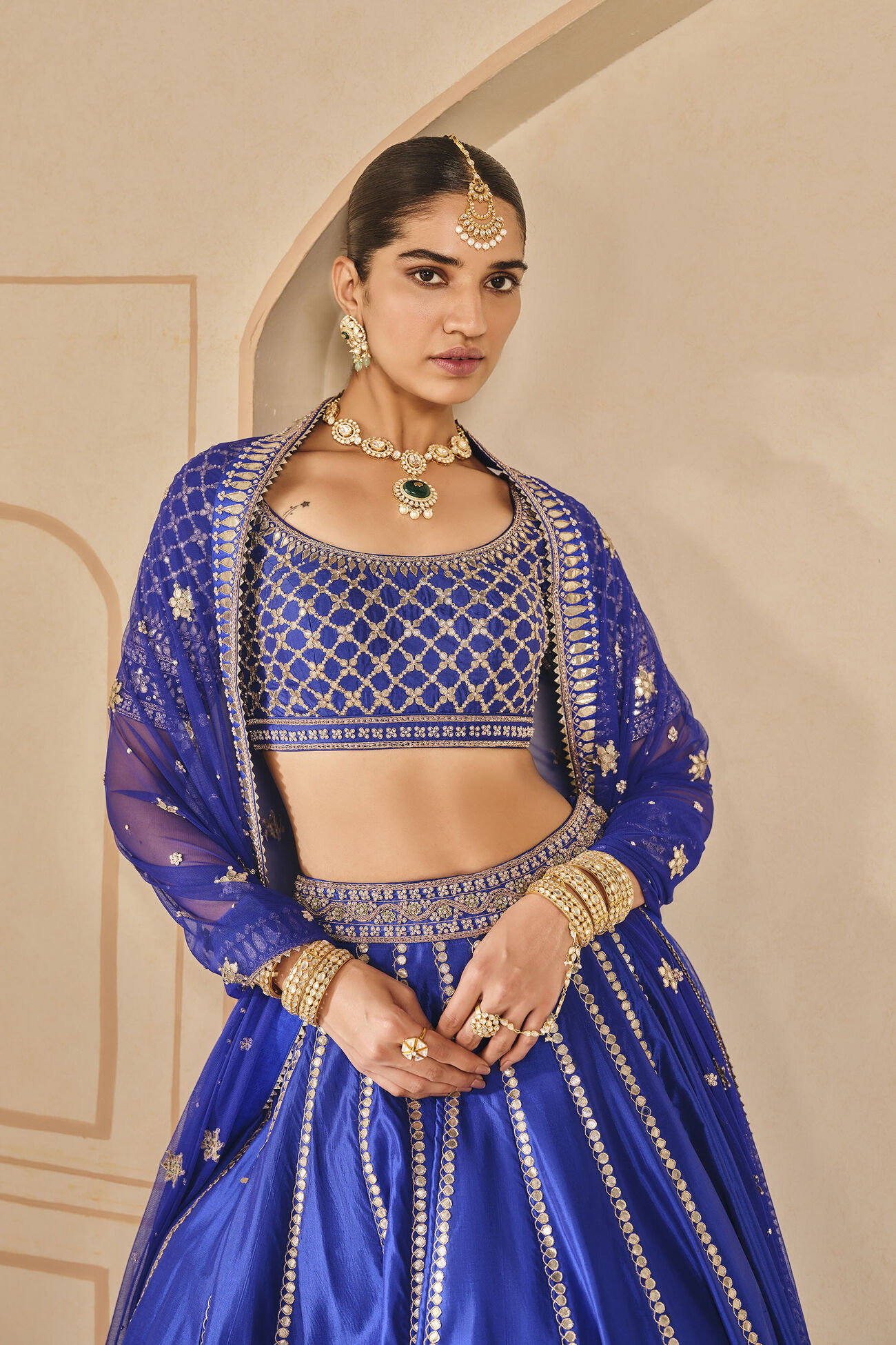 Ambar Gota Patti Silk Lehenga in Blue - Image 2