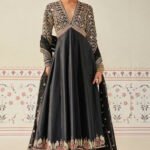 Gota Patti Silk Anarkali Set - Black