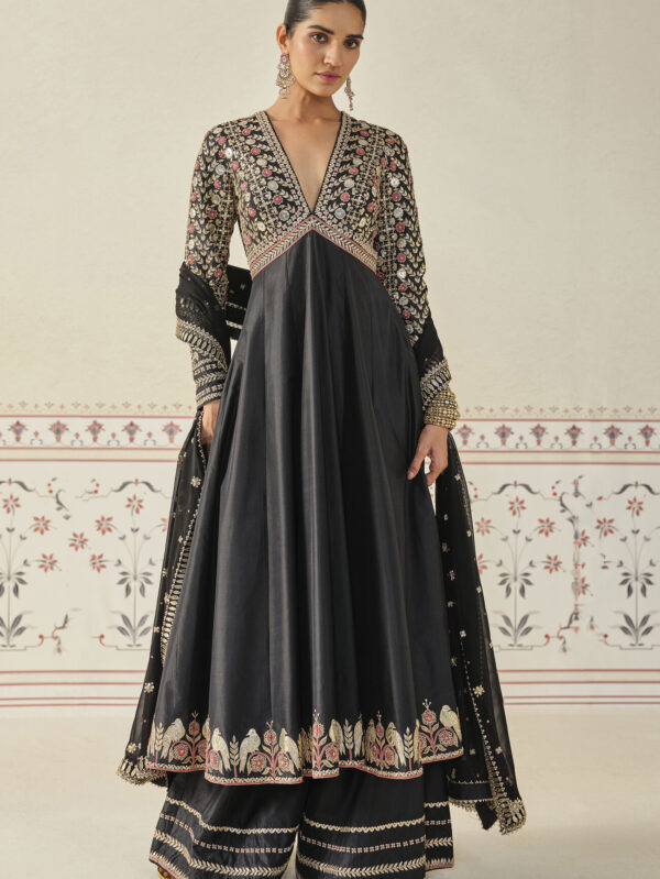Gota Patti Silk Anarkali Set - Black