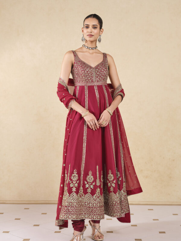 Gota Patti Silk Anarkali - Red