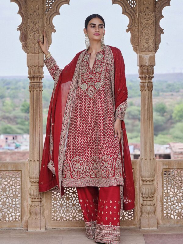 Cord Silk Suit Set - Red
