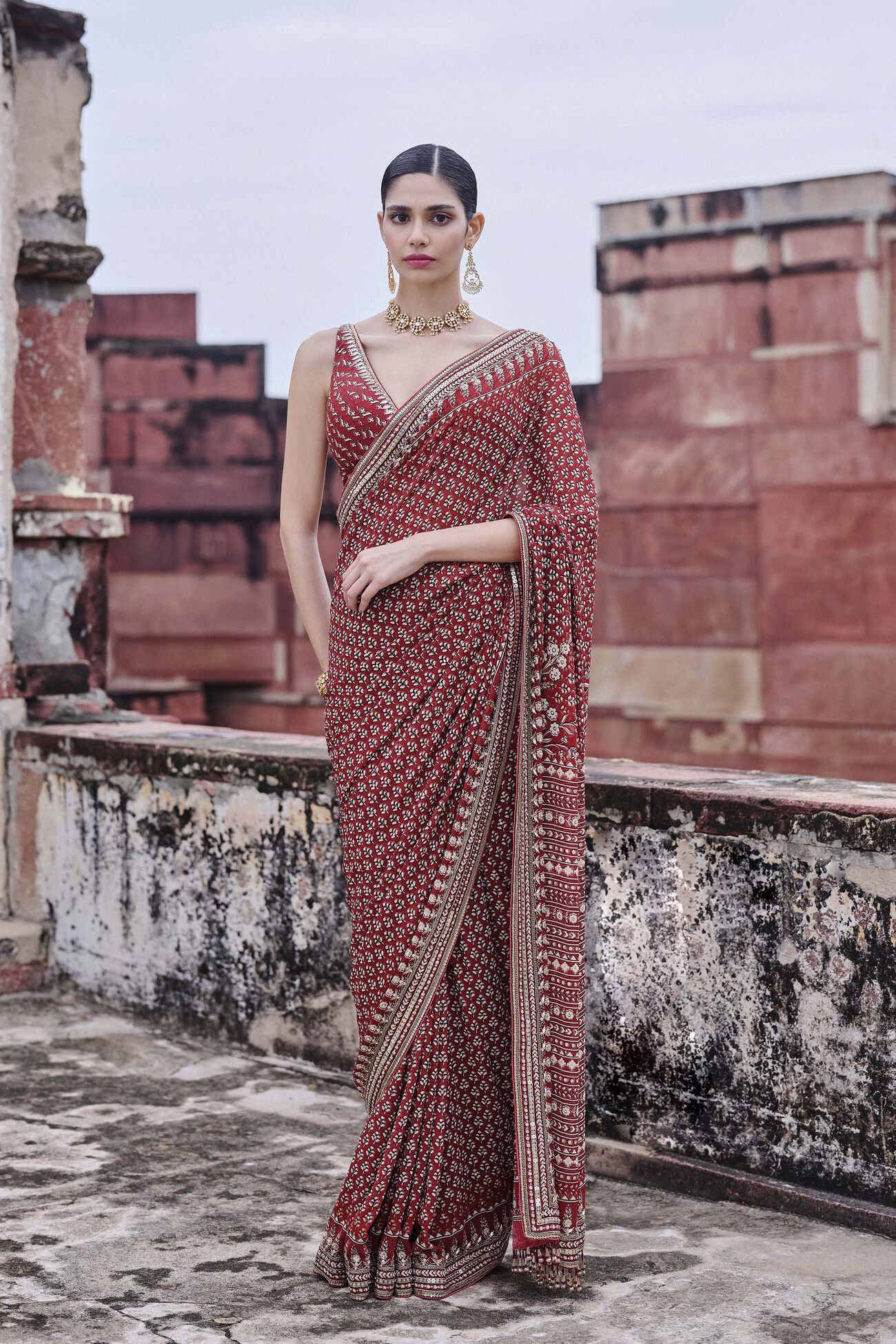 Georgette Saree - Red