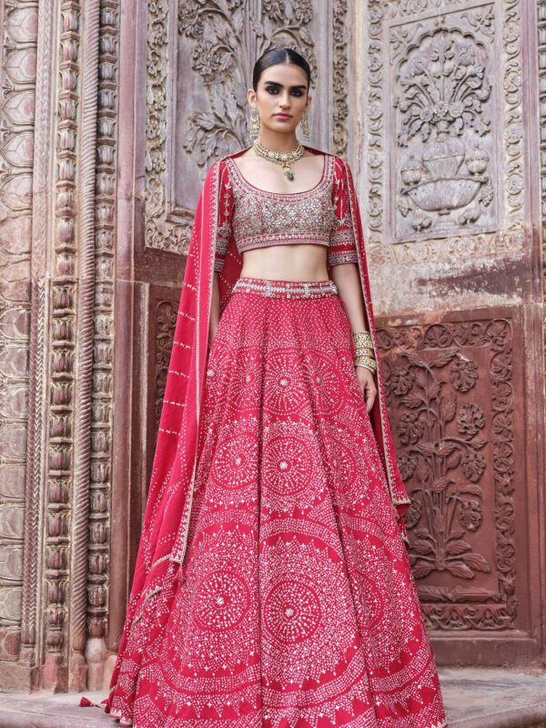 Bandhani Silk Lehenga Set - Red