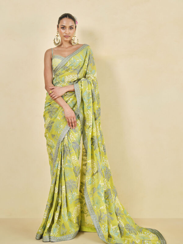 Georgette Saree - Lime