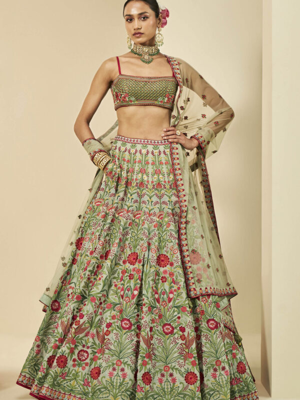 Embroidered Lehenga Set - Sage