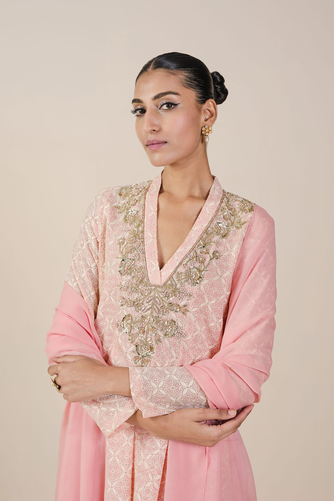 Josika light-Embroidered Georgette Suit in Blush - Image 2