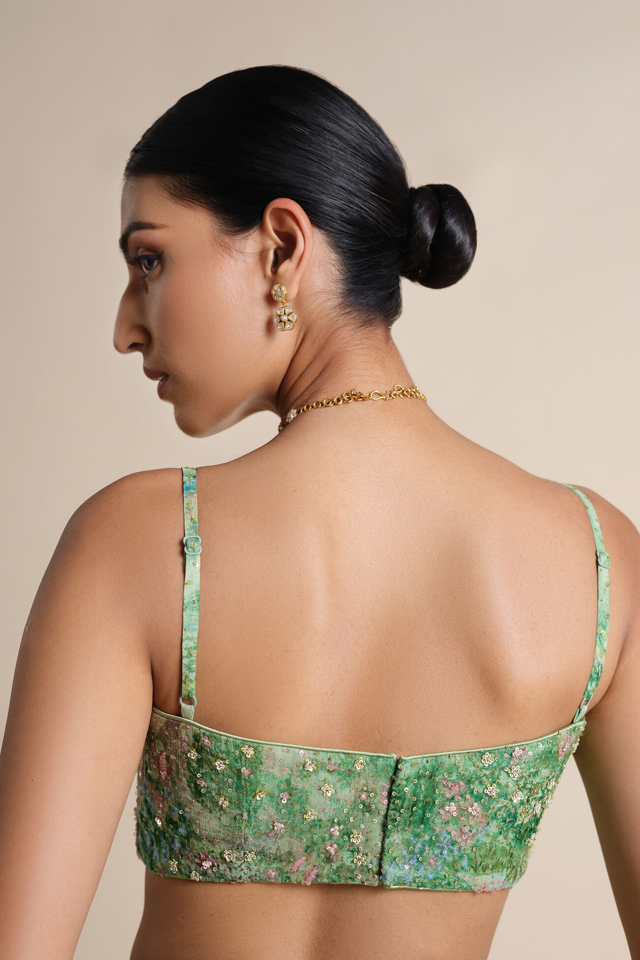 Embroidered Choli in Green - Image 2