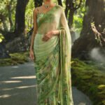 Embroidered Chiffon Saree - Green