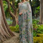 Embroidered Saree - Powder Blue
