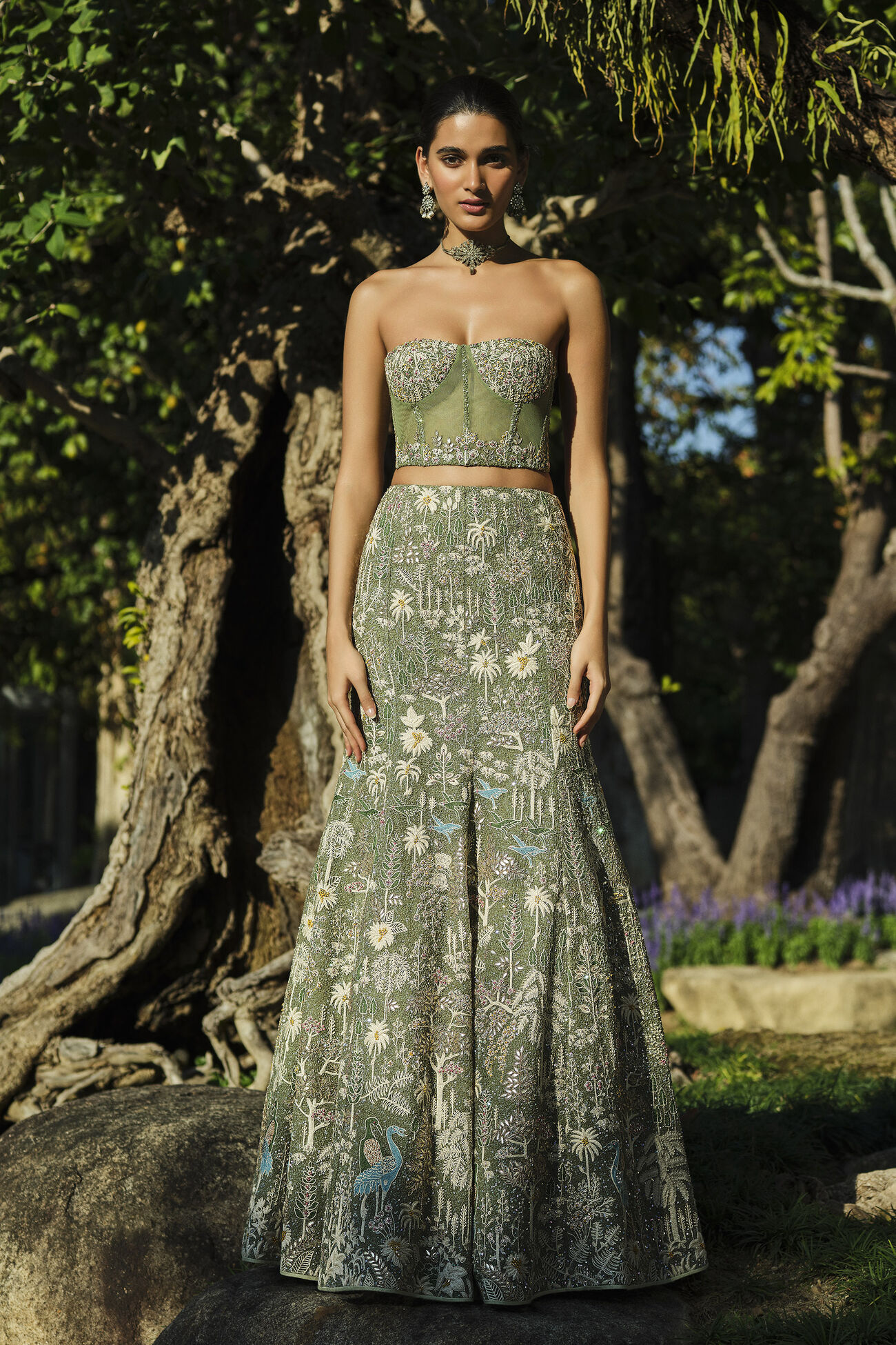 Silk Skirt Set - Sage