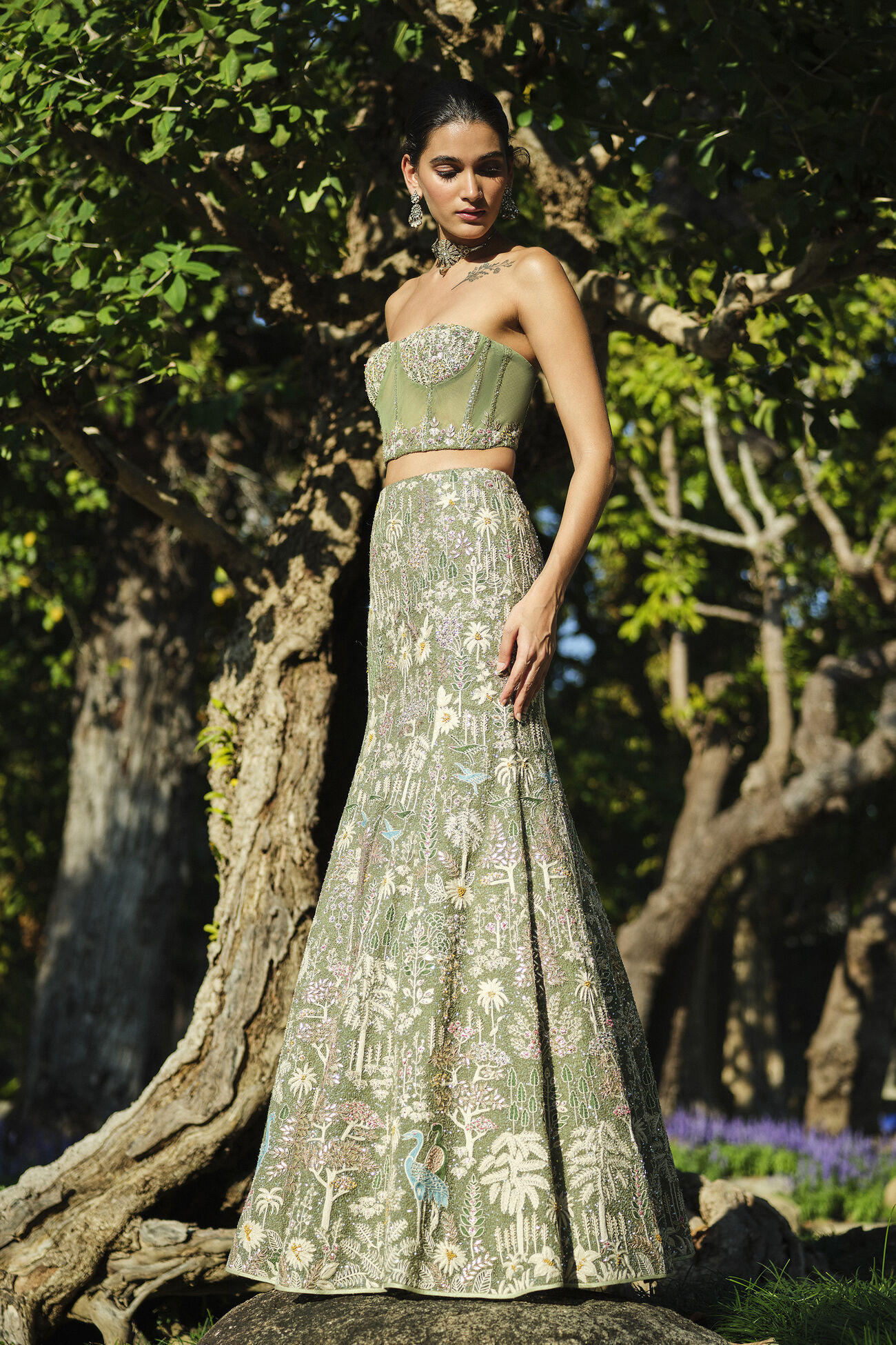 Elodea Silk Skirt Set in Sage - Image 3