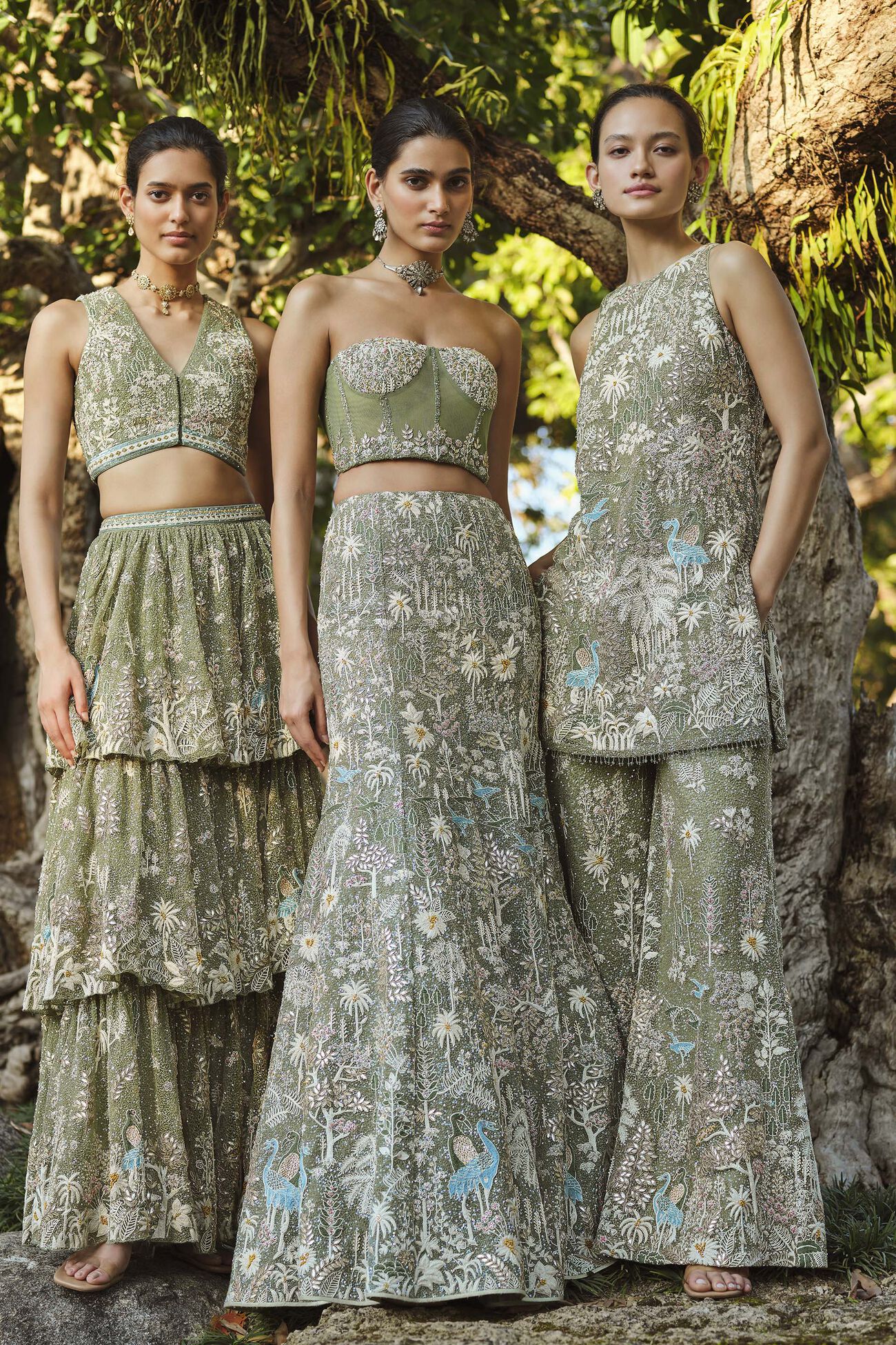 Elodea Silk Skirt Set in Sage - Image 2