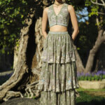 Embroidered Tiered Skirt Set - Sage
