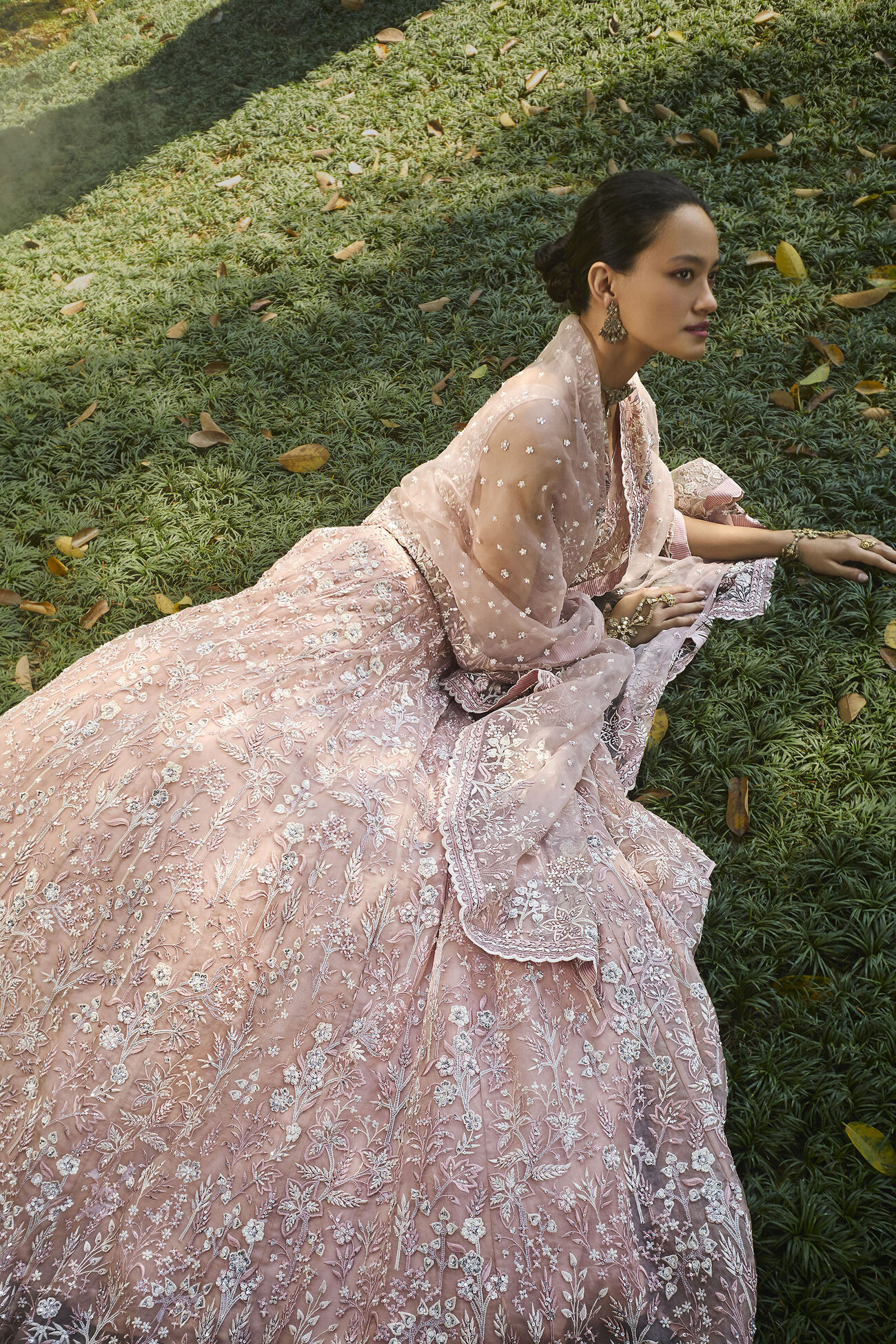 Embroidered Silk Lehenga Set in Blush - Image 2