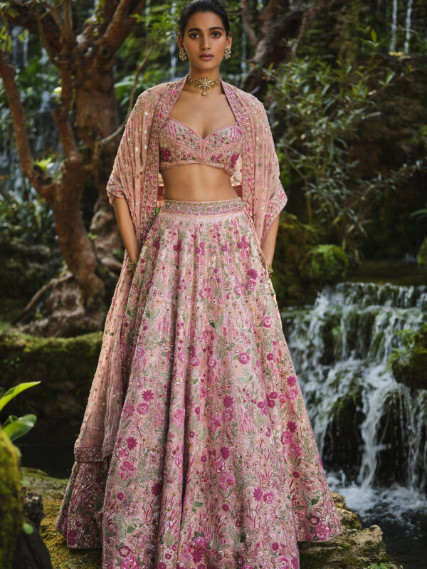 Embroidered Silk Lehenga Set - Blush