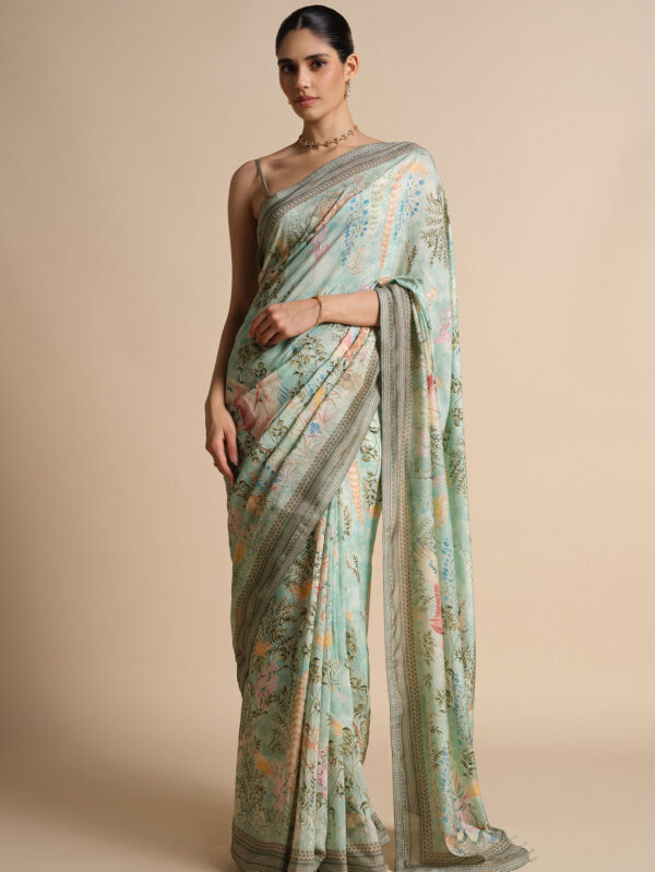 Romney Printed Saree - Sage