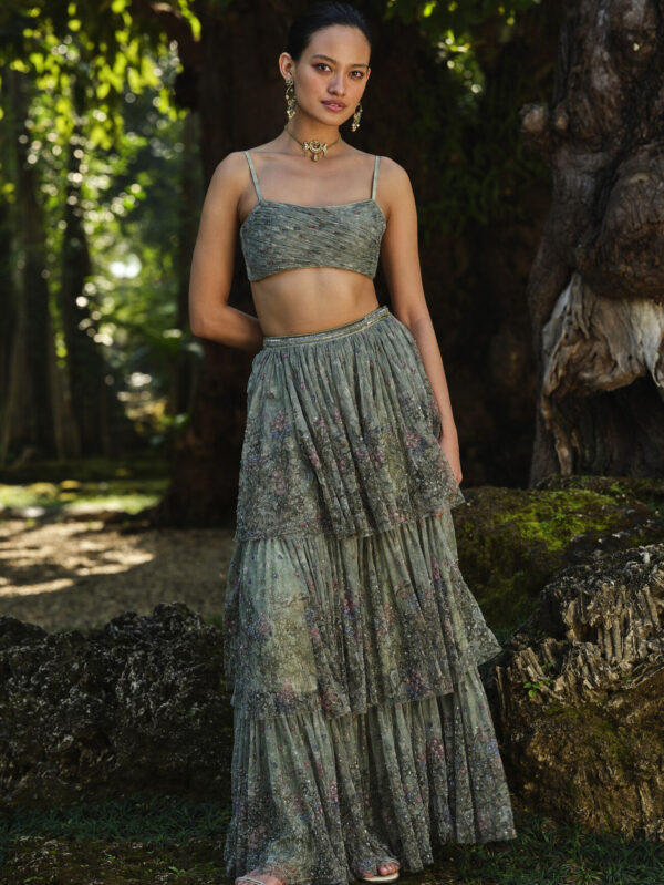 Embroidered Skirt Set - Sage