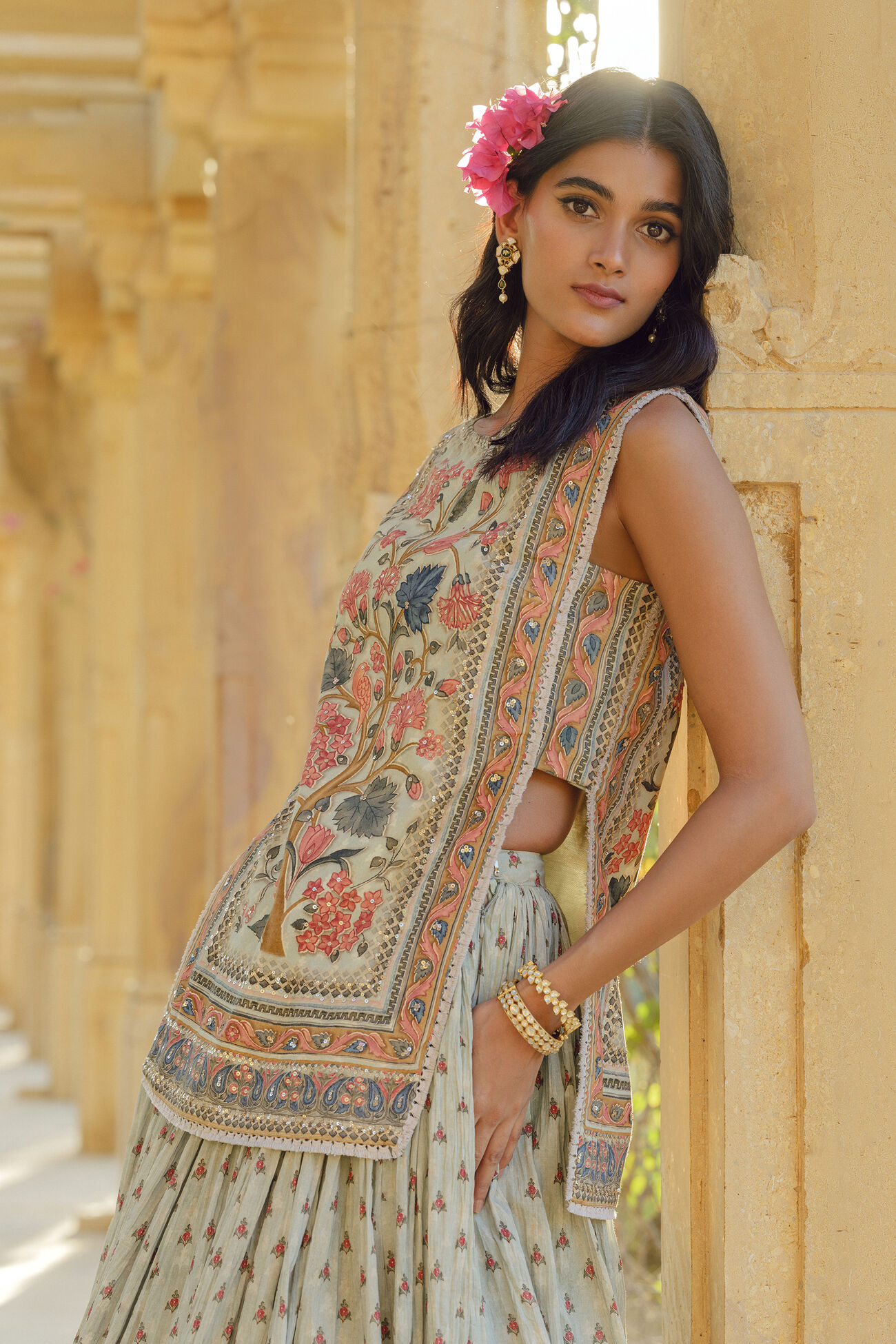 Azza Elegant Skirt Set - Sage - Image 3