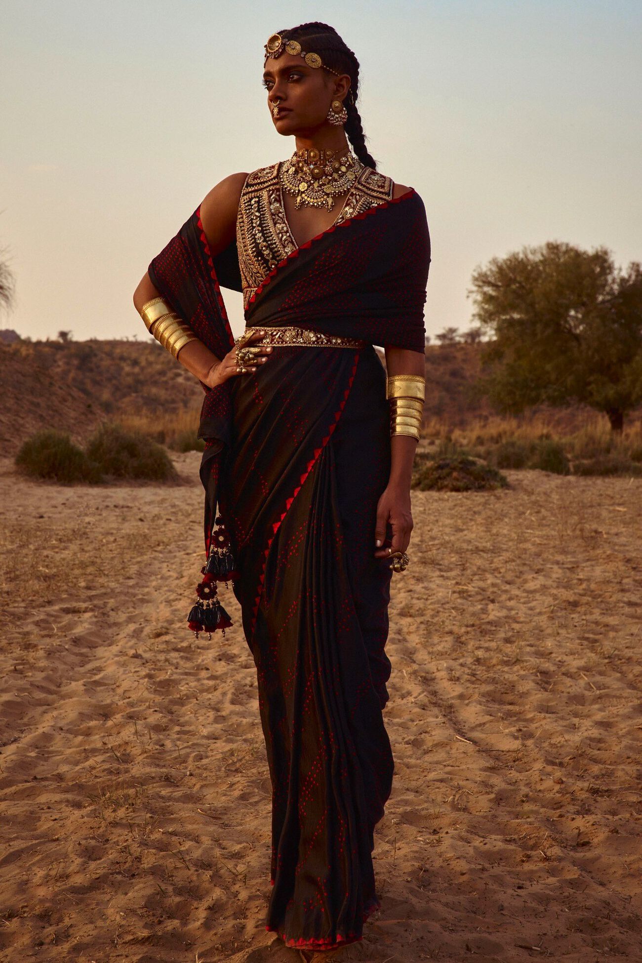 Bandhani Saree - Black/Red